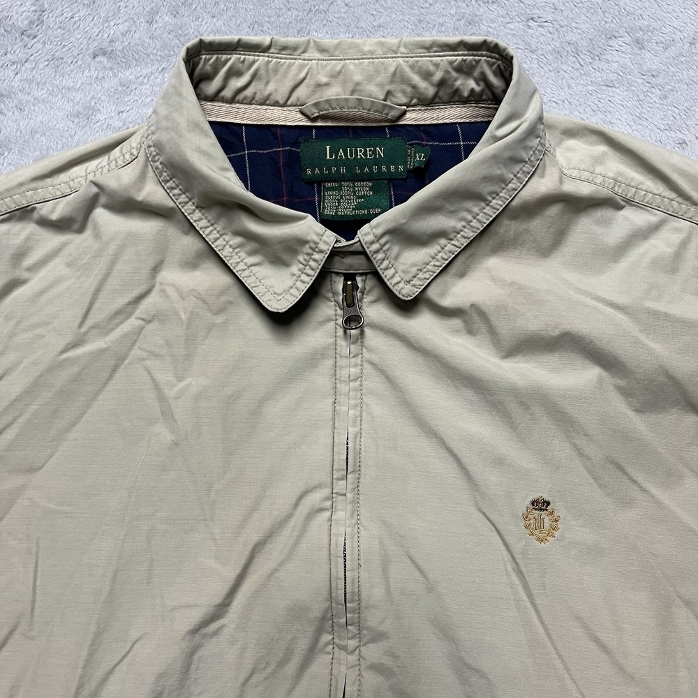 Lauren Ralph Lauren Jacket Womens XL Beige Harrington Bomber Plaid Lined Vented